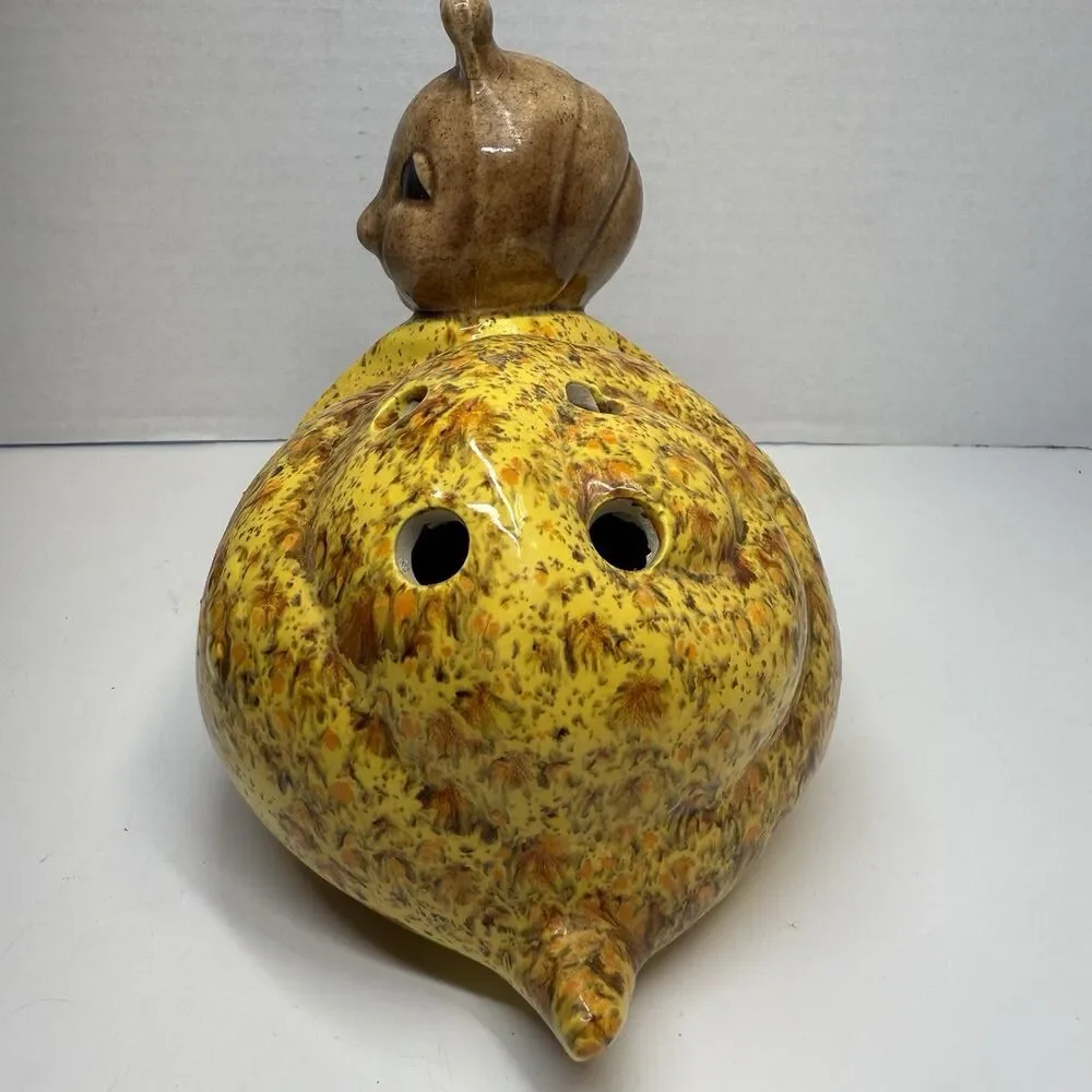 Vintage Pottery Ceramic Hand Painted Whimsical Snail Flower Frog Holder Figurine